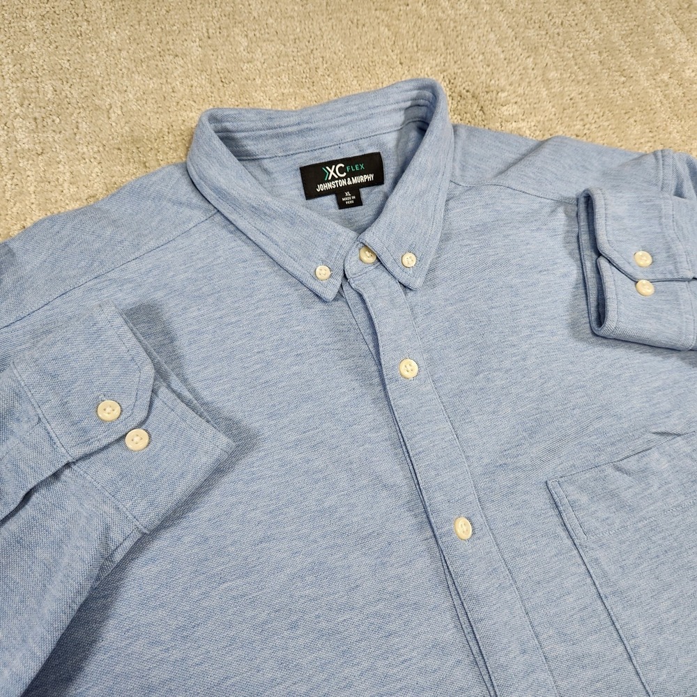 Johnston And Murphy Shirt Men XL XC Flex Knit Oxford Blue Button Up